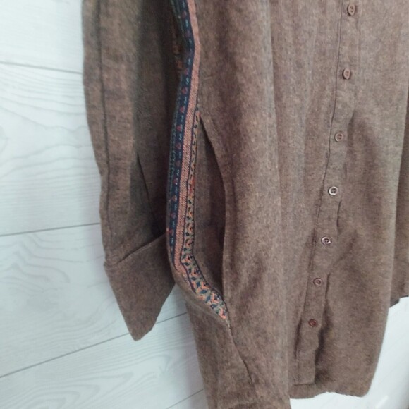 Oddi Shirt Small Western Boho Embroider Button Up Pockets Oversize Shacket Brown - Picture 6 of 9
